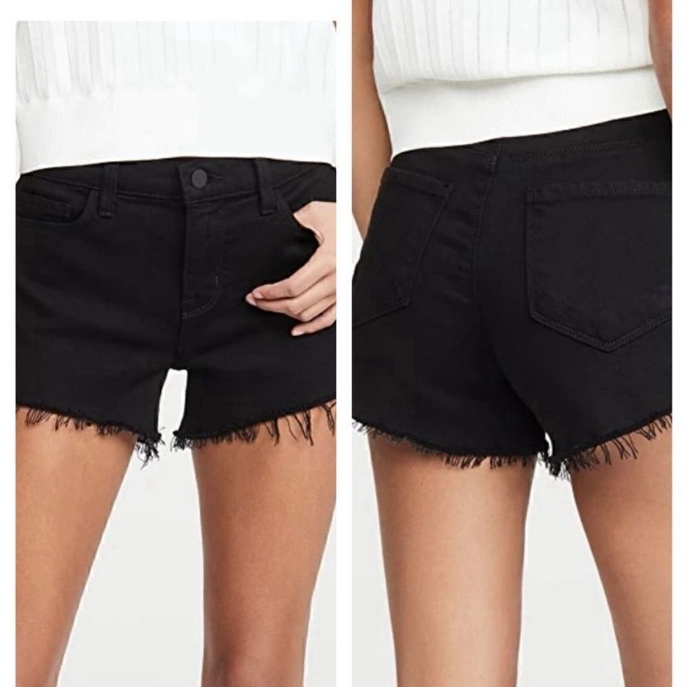 LAGENCE Audrey Black Noir Denim Shorts $220